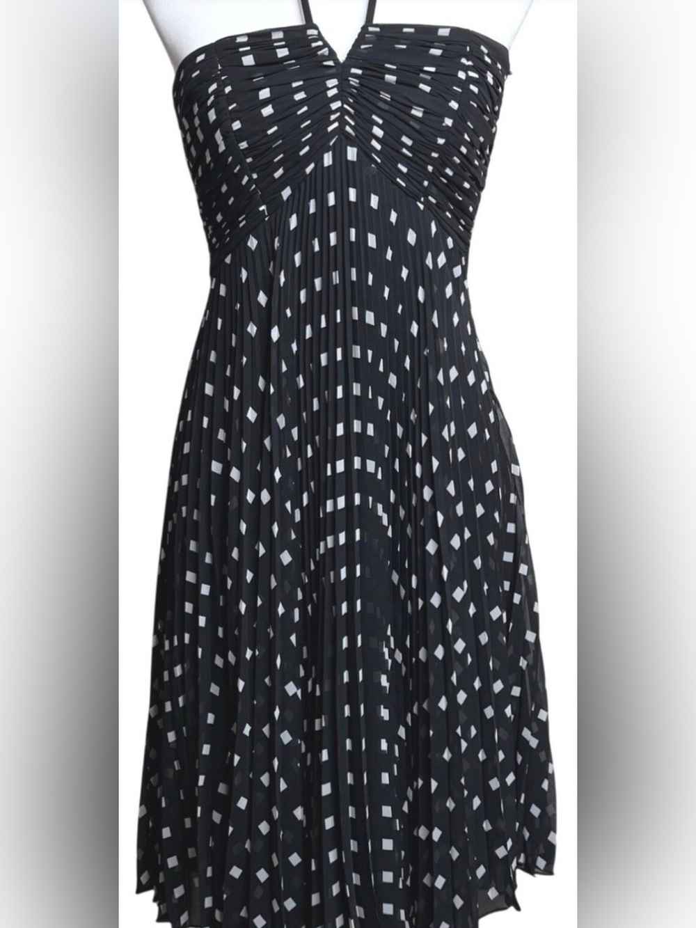 Anne Taylor Black and White Strapless or Halter Pleated Summer Dress versatile